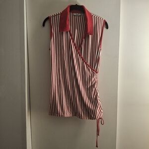 Jun Women's Golf & Every Wear Red and White Striped Sleeveless Blouse